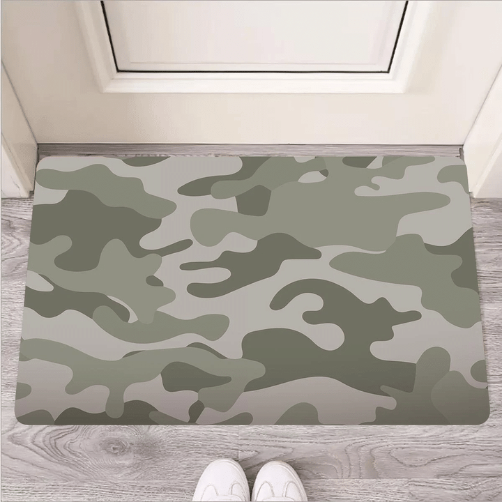 Grey And Green Camouflage Print Door Mat