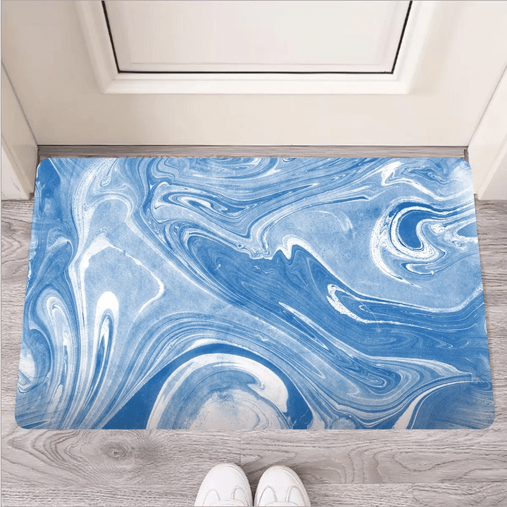 Blue Liquid Marble Door Mat