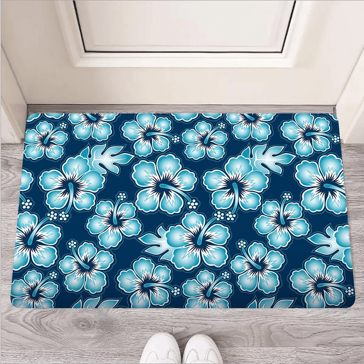 Blue Hibiscus Hawaiian Print Door Mat