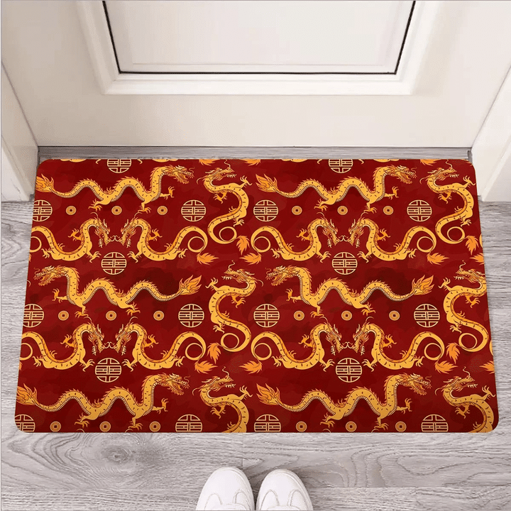 Red Chinese Dragon Door Mat
