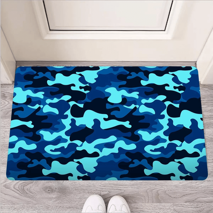Blue Camoflage Print Door Mat