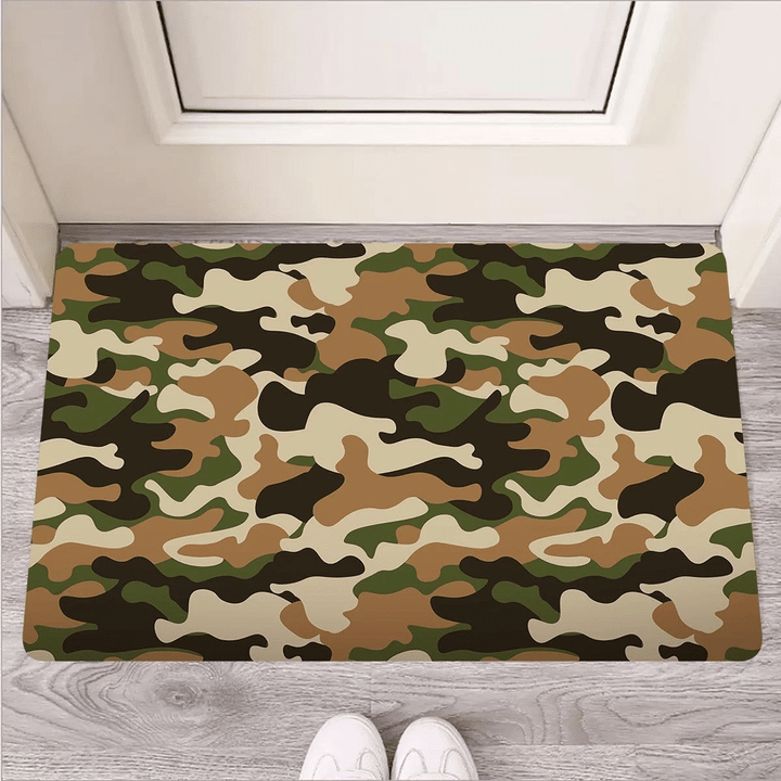 Green And Brown Camouflage Print Door Mat