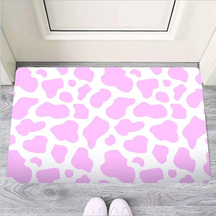 Pink White Cow Print Door Mat