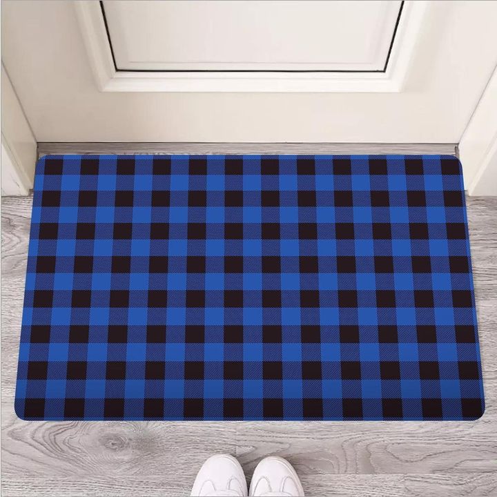 Blue Plaid Door Mat