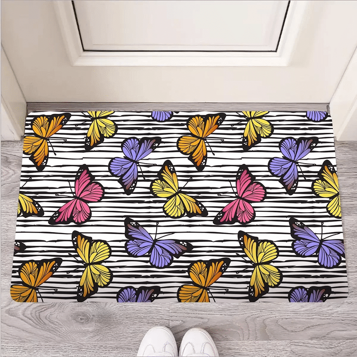 Striped Butterfly Print Door Mat