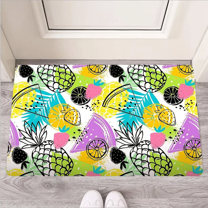 Colorful Mix Fruit Pineapple Hawaiian Print Door Mat