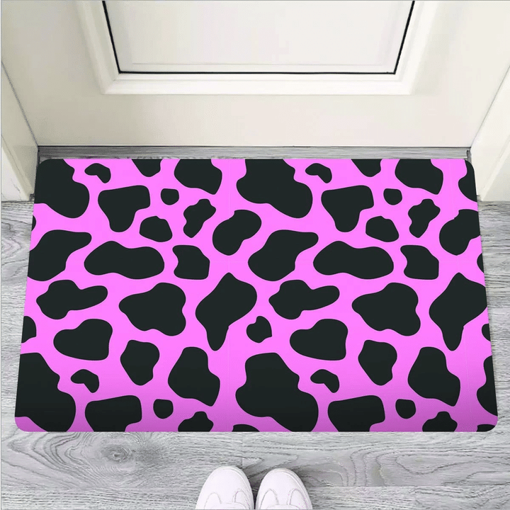 Black Pink Cow Print Door Mat
