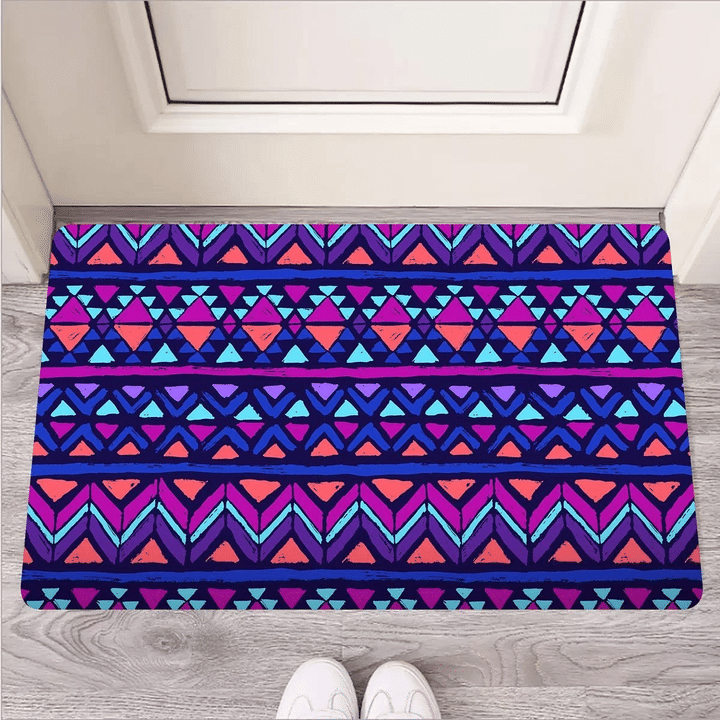 Blue Neon Color Indian Aztec Door Mat