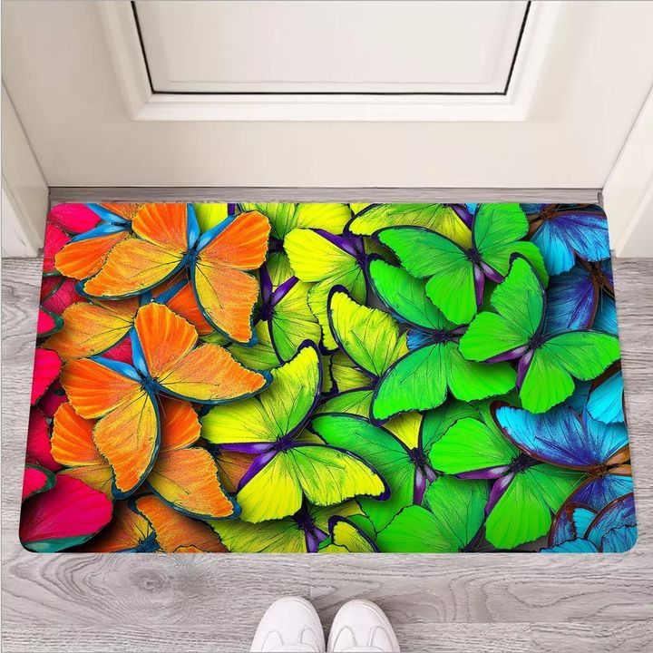 Rainbow Butterfly Print Door Mat