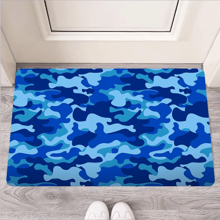Blue Camo Print Door Mat