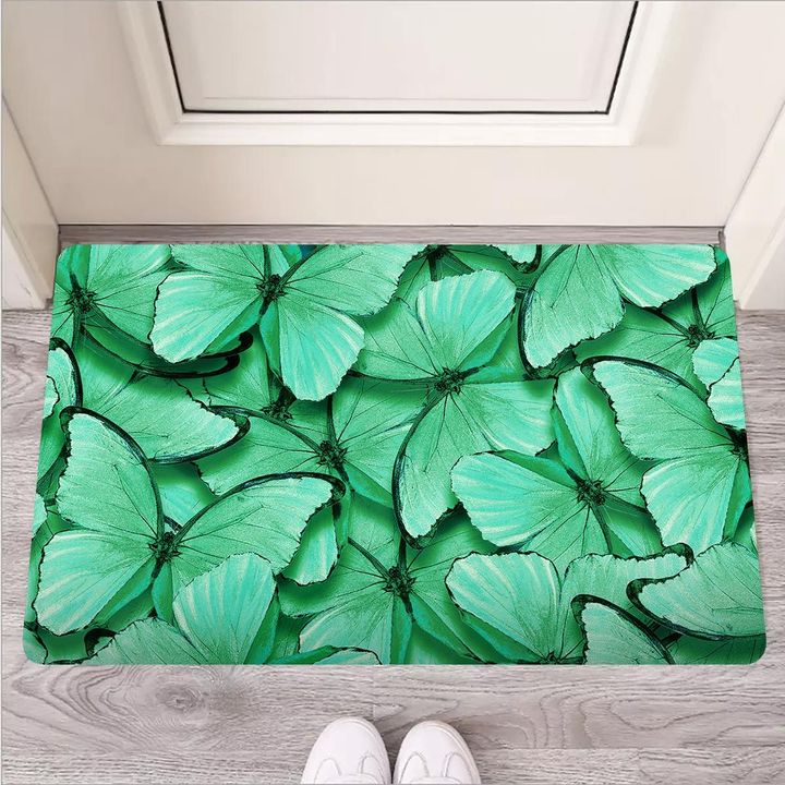 Mint Green Butterfly Print Door Mat