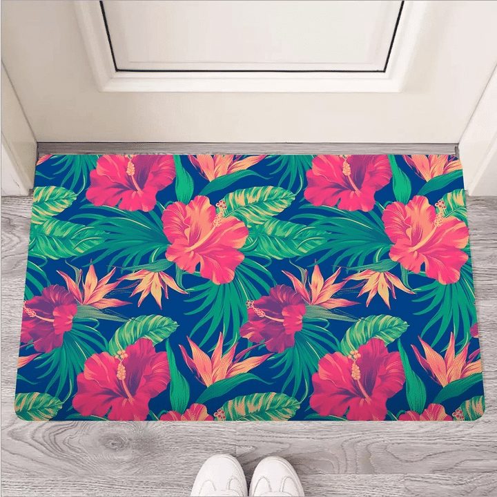 Hibiscus Hawaiian Flower Print Door Mat