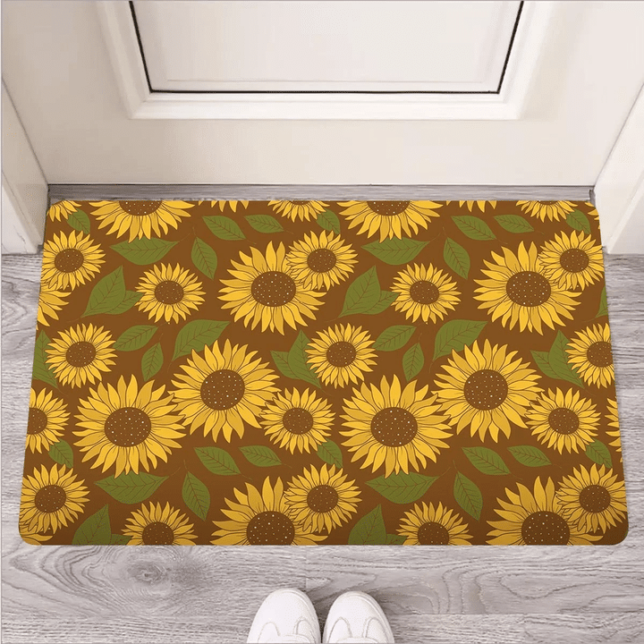 Brown Sunflower Print Door Mat