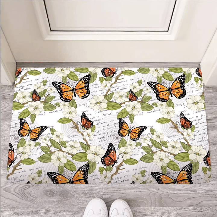 Butterfly Floral Print Door Mat
