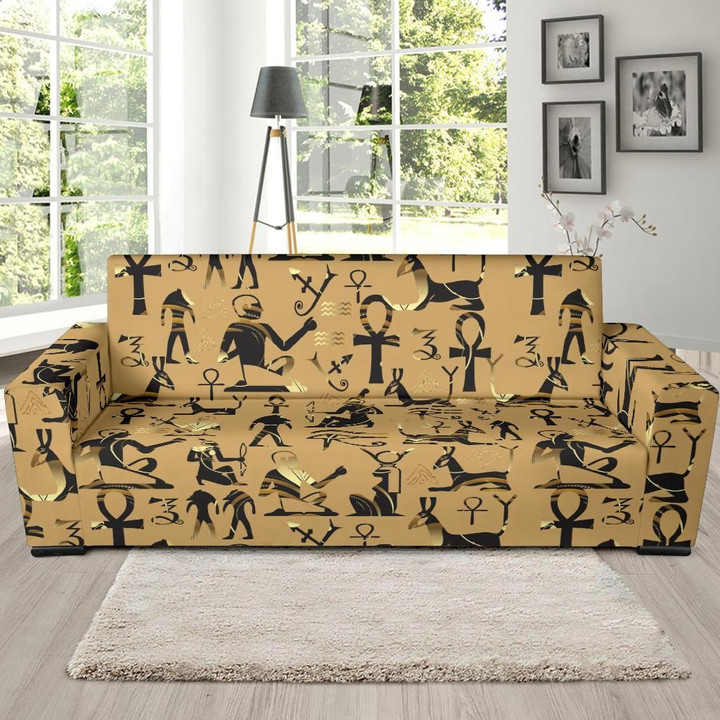 Black And Peru Egypt Hieroglyphics Design Sofa Cover