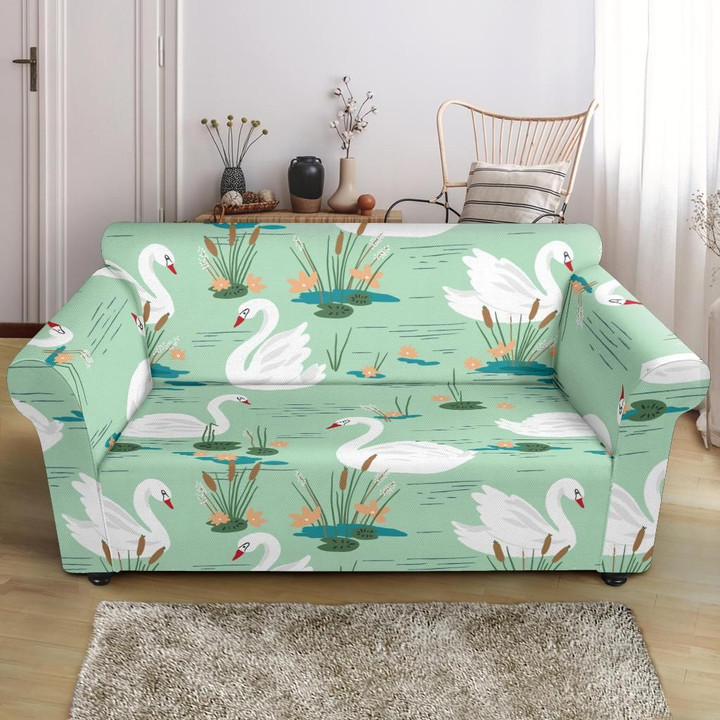 Beautiful White Swan Lake Pattern Sofa Cover