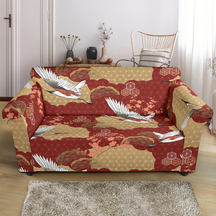Appealing Design Japanese Crane Theme Sofa Cover