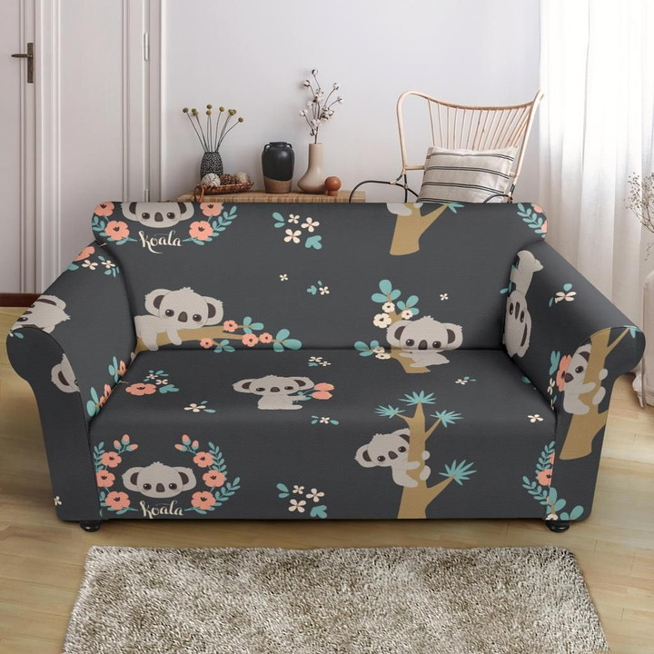 Black Theme Cute Koala Pattern Sofa Cover