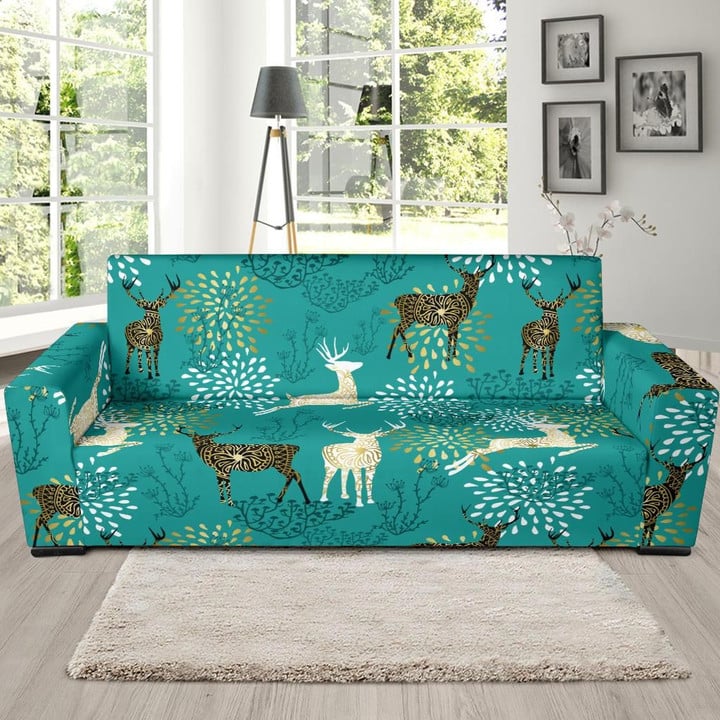 Close To Nature Deer On Teal Design Sofa Cover