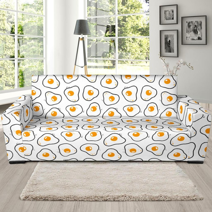 Adorable Fried Eggs On White Design Sofa Cover