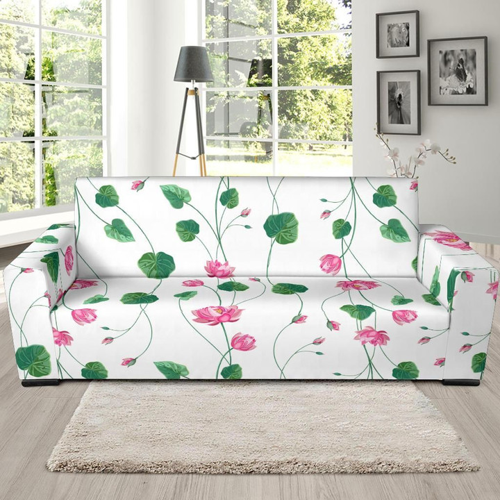Great Pink Lotus Waterlily Flower Design Sofa Cover
