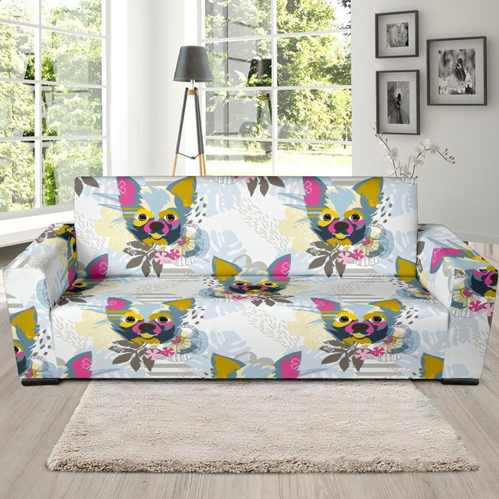 Funny Chihuahua Portrait Colorful Design Sofa Cover