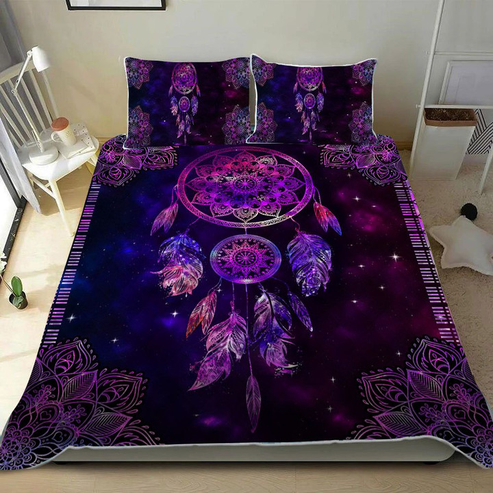 Dreamcatcher Mystic Purple 3d Printed Quilt Set Home Decoration