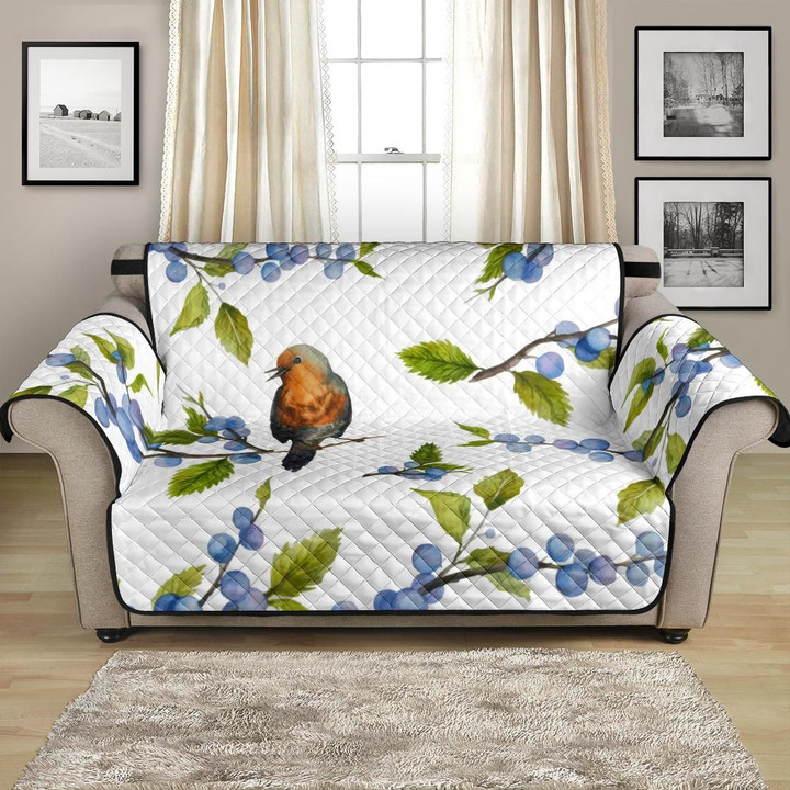 Blueberry Branch With Cute Bird Pattern Sofa Couch Protector Cover