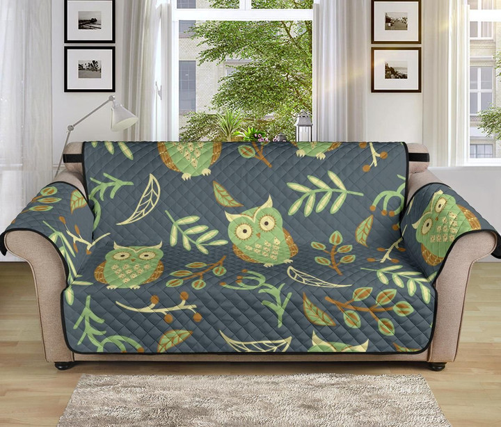 Green Pattern Cute Owls Leaves Sofa Couch Protector Cover
