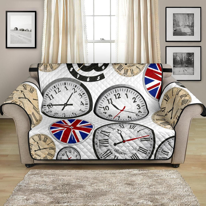 Cute Wall Clock Uk Pattern White Theme Sofa Couch Protector Cover