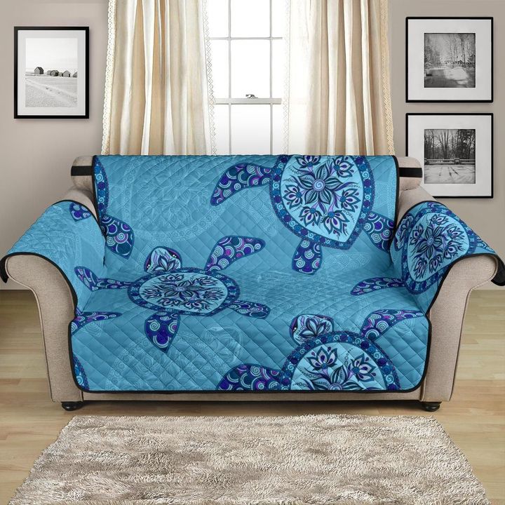 Beautiful Sea Turtle Blue Tribal Pattern Sofa Couch Protector Cover