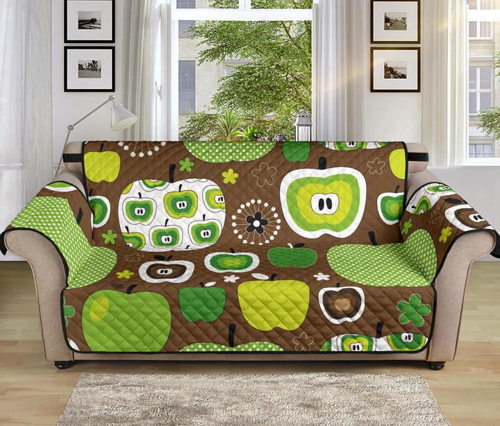 Cool Green Apple On Saddle Brown Design Sofa Couch Protector Cover