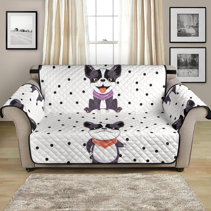 Happy Face Cute Boston Terrier Pokka Dot Pattern Sofa Couch Protector Cover
