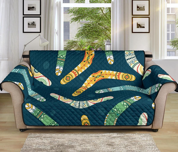 Boomerang Aboriginal On Dark Cyan Design Sofa Couch Protector Cover