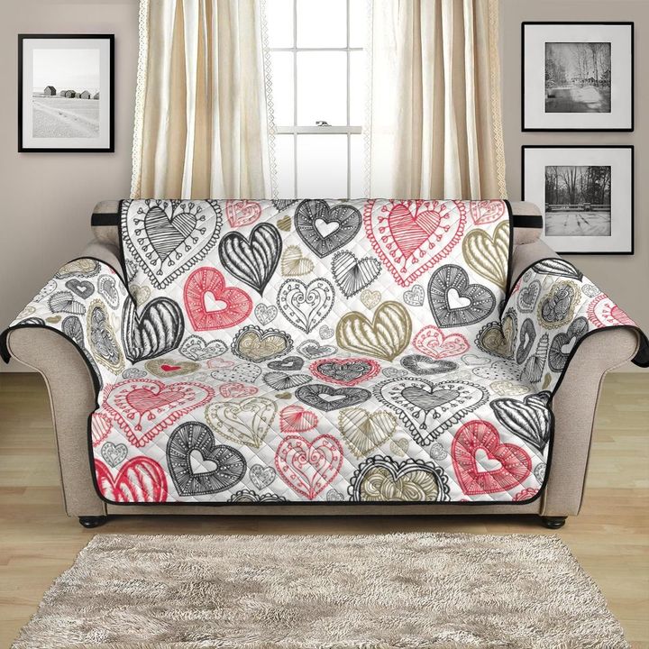 Adorable Hand Drawn Heart Tribal Pattern Sofa Couch Protector Cover