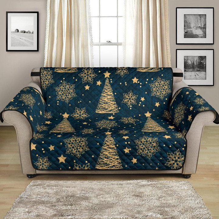 Beautiful Gold Snowflake Chirstmas Pattern Sofa Couch Protector Cover