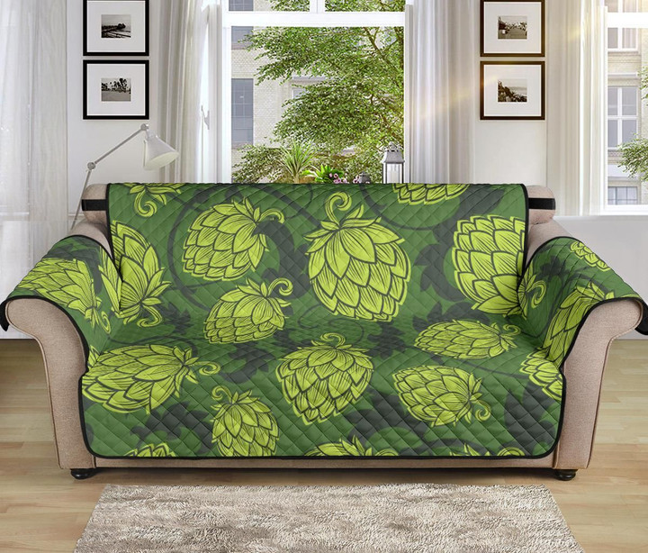 Green Hop Pattern Hop Cone Background Sofa Couch Protector Cover