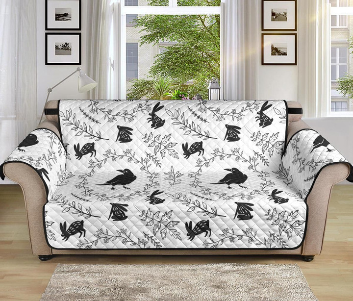 Black Crows Floral Wreath Rabbit Sofa Couch Protector Cover