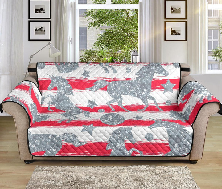 Sofa Couch Protector Cover Unicorn Silver Texture On Red Stripes