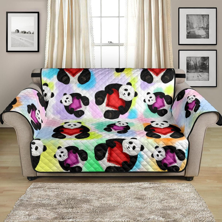 Colorful Background Panda Cute Heart Pattern Sofa Couch Protector Cover
