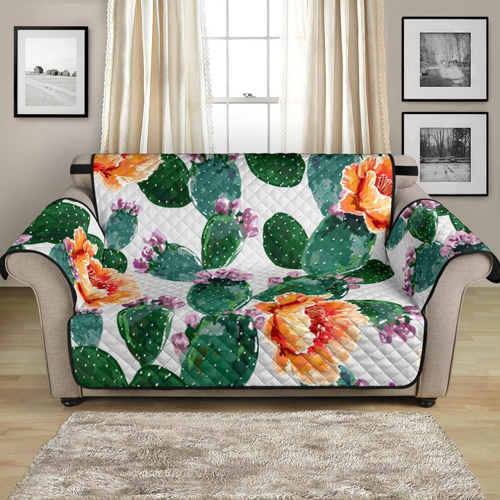Hand Drawn Cactus And Flower Pattern Sofa Couch Protector Cover