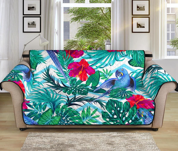 Blue Parrot Hibiscus Design Sofa Couch Protector Cover