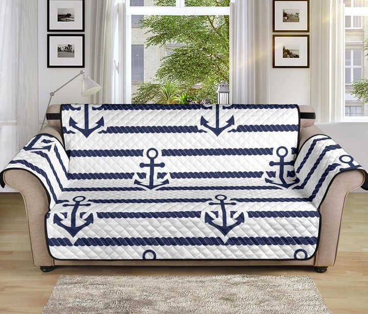 Anchor Rope Nautical White Background Design Sofa Couch Protector Cover