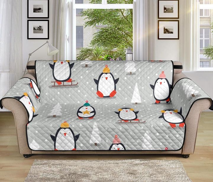 Hello Christmas Season Small Penguins Sofa Couch Protector Cover