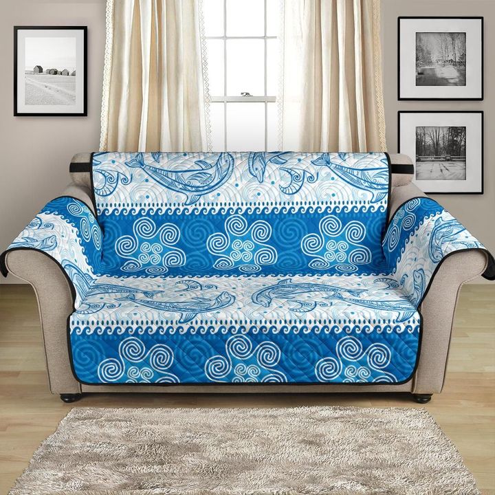 Cute Blue Dolphin Tribal Pattern Underwater Life Sofa Couch Protector Cover