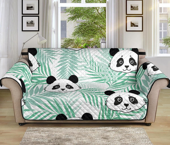 Funny Panda Pattern Tropical Leaves Sofa Couch Protector Cover