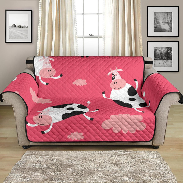 Funny Cow Pattern Pink Background Sofa Couch Protector Cover
