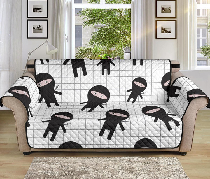 Cute Ninja Pattern Plaid Background Sofa Couch Protector Cover