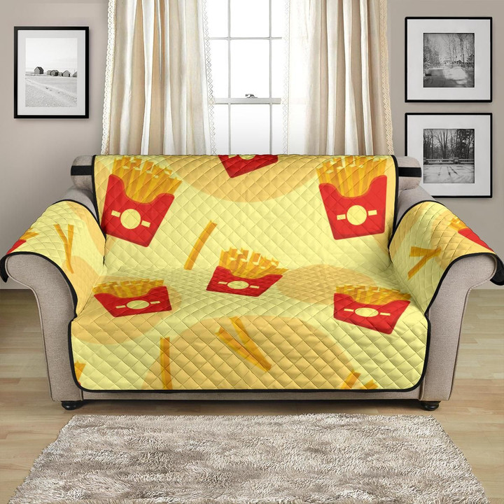 Yellow Blackground French Fries Pattern Sofa Couch Protector Cover