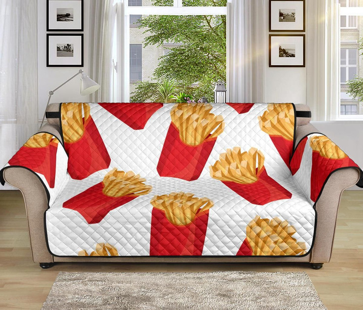 French Fries On White Design Sofa Couch Protector Cover